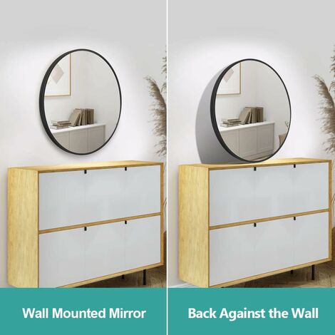 EMKE Bathroom Circle Mirror, Round Mirror for Glass Wall Mounted Makeup Mirror, Framed Wall Mirror 50cm Black Round Mirror