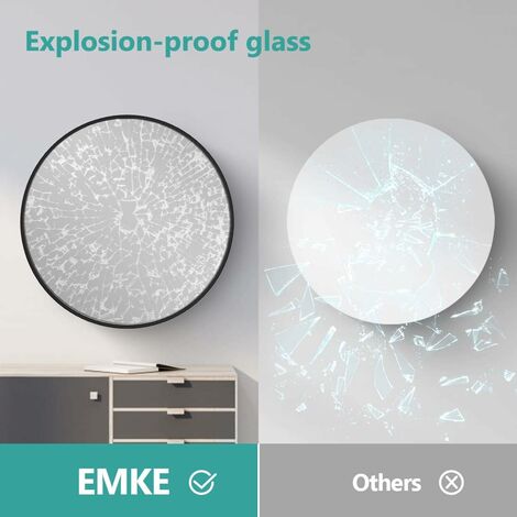 EMKE Bathroom Circle Mirror, Round Mirror for Glass Wall Mounted Makeup Mirror, Framed Wall Mirror 50cm Black Round Mirror