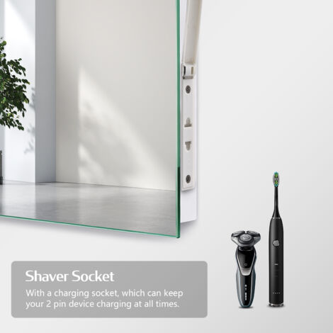 EMKE Backlit Illuminated Bathroom Mirror with Shaver Socket Wall Mounted Multifunction LED Bathroom Vanity Mirror with Touch Switch, Demister Pad and 3x Magnifier, 800x600 mm, [Horizontal]