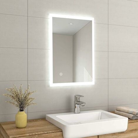 EMKE Illuminated LED Bathroom Mirror LED Mirrors Light with Touch Contro Switch + Anti Fog + IP44 Rated 500 x 700 MM