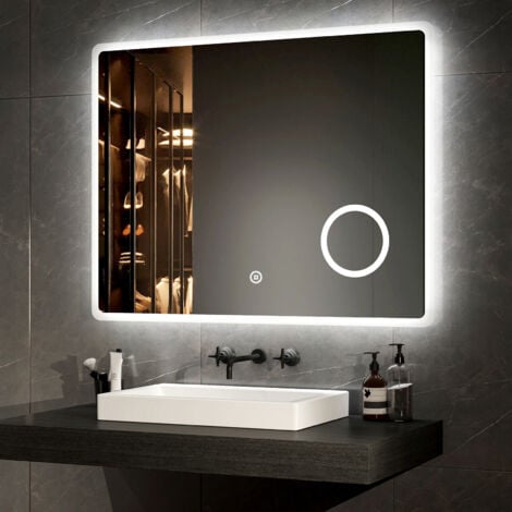 EMKE Demister Bathroom Mirror with Shaver Socket Smart Illuminated LED Bathroom Mirror, 900x700mm
