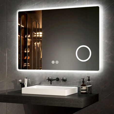 EMKE Demister Bathroom Mirror with Shaver Socket Smart LED Illuminated Bathroom Mirror with Light, Bluetooth, 1000x700mm