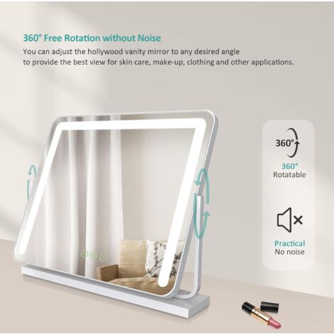EMKE Hollywood Vanity Mirror with Lights, Large Round Corner Tabletop Makeup Mirror with Dimmable, Smart Touch Screen, Hollywood Mirror with 360° Rotation and Memory Function, 50 x 42cm, White