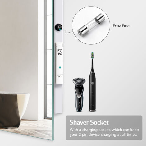 EMKE Backlit Illuminated Bluetooth Bathroom Mirror with Shaver Socket, Wall Mounted Smart Mirror with Fuse & Demister, 600x800mm