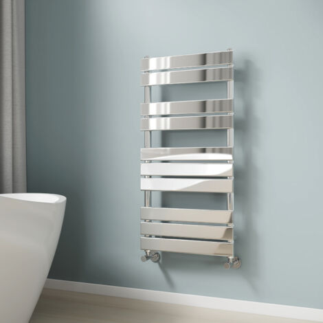EMKE Chrome Bathroom Flat Panel Heated Towel Rail Radiator Central Heating Towel Rails Radiator Ladder 1000x500mm