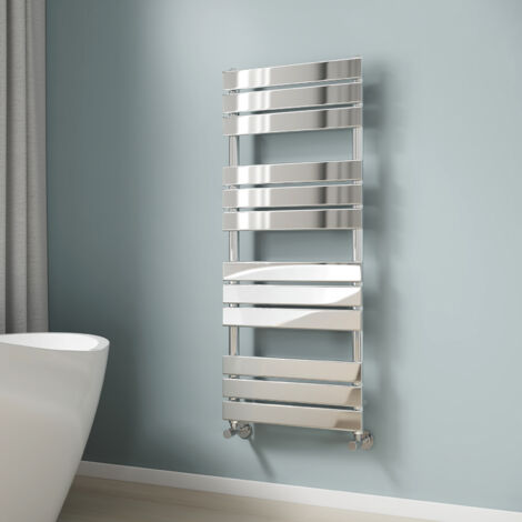EMKE Chrome Bathroom Flat Panel Heated Towel Rail Radiator Central Heating Towel Rails Radiator Ladder 1200x500mm