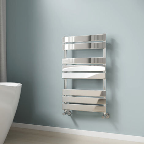 EMKE Chrome Bathroom Flat Panel Heated Towel Rail Radiator Central Heating Towel Rails Radiator Ladder 800x500mm