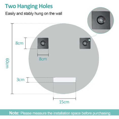 EMKE Bathroom Mirror Frameless Modern Round Wall Mounted Mirror 60CM
