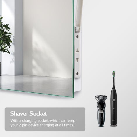 EMKE LED Bathroom Mirror Illuminated Wall Bluetooth Mirror Touch Switch, Demister Pad, Shaver Socket, 3X Magnifying Mirror, Horizontal, 800x600mm