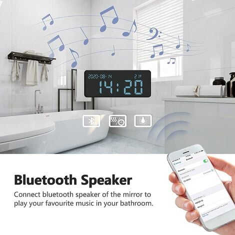 EMKE Backlit Illuminated Bluetooth Bathroom Mirror with Shaver Socket, 800x600MM Bathroom Mirror with Fuse, Demister, Clock