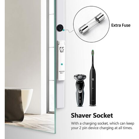 EMKE Backlit Illuminated Bluetooth Bathroom Mirror with Shaver Socket, 800x600MM Bathroom Mirror with Fuse, Demister, Clock