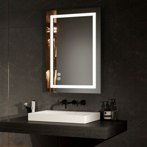 EMKE LED Bathroom Mirror Bluetooth Bathroom Mirror with Shaver Socket Dimmable Backlit Cosmetic Mirror with Demister, Fuse, 50x70CM