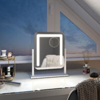 EMKE Hollywood Vanity LED Mirror Tabletop Vanity Mirror with 7X Magnifier, 3 Color Lighting, Rotation, Adjust Brightness, 30x23cm, White