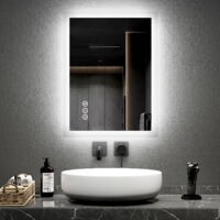 EMKE Blue Atmosphere Light LED Illuminated Bluetooth Bathroom Mirror with Shaver Socket 45X60cm Two Colour Dimmable Defog Mirror