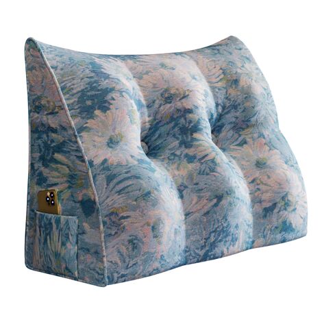 VERCART Großes Bettruhe Keilkissen, Lang Lesekissen, Dekoratives Kopfteilkissen, Dreieckiges Rückenkissen, Loungekissen für Tagesbett oder Couch,Blau,60x50x20CM (1/5)