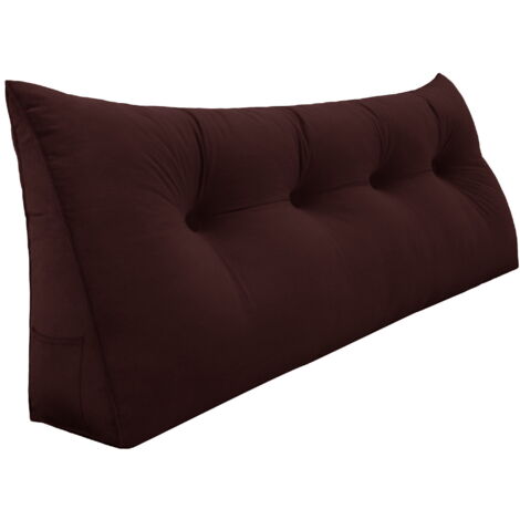 VERCART Großes Bettruhe Keilkissen, Lang Lesekissen, Dekoratives Kopfteilkissen, Dreieckiges Rückenkissen, Loungekissen für Tagesbett oder Couch, Samt Braun 120cm