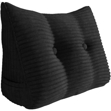 VERCART Großes Bettruhe Keilkissen, Lang Lesekissen, Dekoratives Kopfteilkissen, Dreieckiges Rückenkissen, Loungekissen für Tagesbett oder Couch, Kordsamt Schwarz 80cm (1/4)