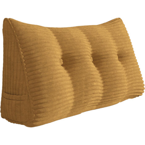 VERCART Großes Bettruhe Keilkissen, Lang Lesekissen, Dekoratives Kopfteilkissen, Dreieckiges Rückenkissen, Loungekissen für Tagesbett oder Couch, Kordsamt Dunkelgelb 100cm (1/4)