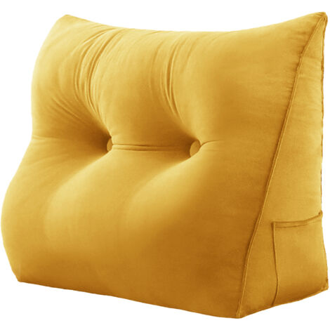 VERCART Großes Bettruhe Keilkissen, Lang Lesekissen, Dekoratives Kopfteilkissen, Dreieckiges Rückenkissen, Loungekissen für Tagesbett oder Couch, Samt Gelb 80cm
