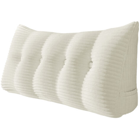 VERCART Großes Bettruhe Keilkissen, Lang Lesekissen, Dekoratives Kopfteilkissen, Dreieckiges Rückenkissen, Loungekissen für Tagesbett oder Couch, Kordsamt Weiß 120cm