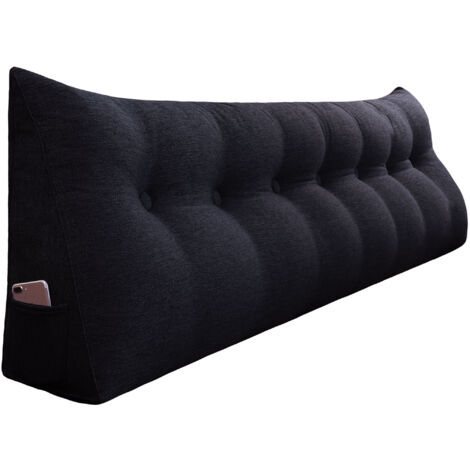 VERCART Großes Bettruhe Keilkissen, Lang Lesekissen, Dekoratives Kopfteilkissen, Dreieckiges Rückenkissen, Loungekissen für Tagesbett oder Couch, Leinenmischung Dunkelgrau, 200cm