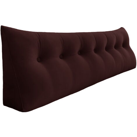 VERCART Großes Bettruhe Keilkissen, Lang Lesekissen, Dekoratives Kopfteilkissen, Dreieckiges Rückenkissen, Loungekissen für Tagesbett oder Couch, Samt Braun 200cm