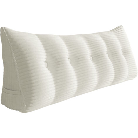 VERCART Großes Bettruhe Keilkissen, Lang Lesekissen, Dekoratives Kopfteilkissen, Dreieckiges Rückenkissen, Loungekissen für Tagesbett oder Couch, Kordsamt Weiß 160cm