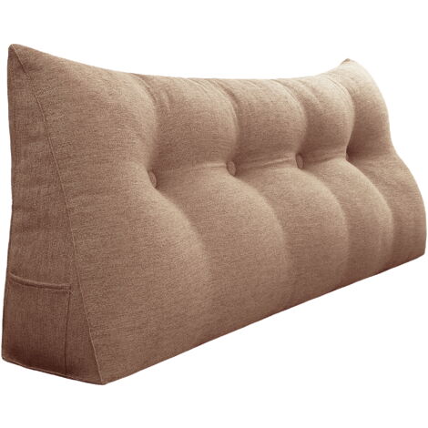 VERCART Großes Bettruhe Keilkissen, Lang Lesekissen, Dekoratives Kopfteilkissen, Dreieckiges Rückenkissen, Loungekissen für Tagesbett oder Couch, Leinenmischung Rosa, 120cm (1/4)