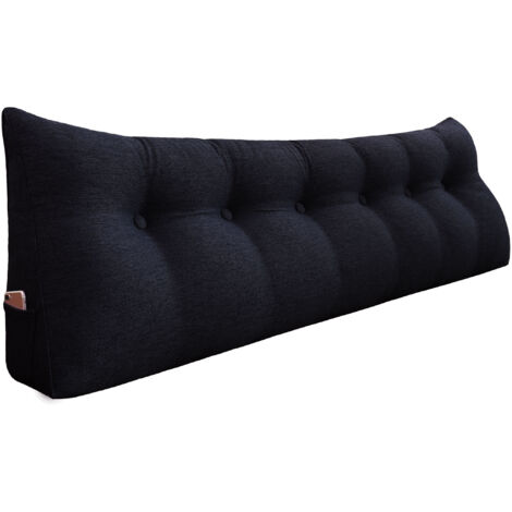 VERCART Großes Bettruhe Keilkissen, Lang Lesekissen, Dekoratives Kopfteilkissen, Dreieckiges Rückenkissen, Loungekissen für Tagesbett oder Couch, Leinenmischung Dunkelgrau, 180cm