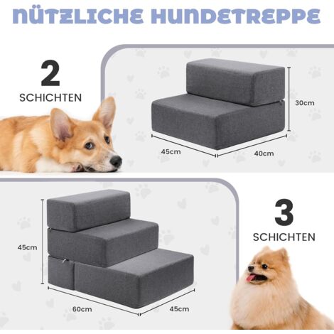 Hundetreppe 3-stufig – 39,9 Cm Hoch, Aus Hochdichtem Schaum, Für Kleine Hunde & Katzen, Bezug Waschbar
