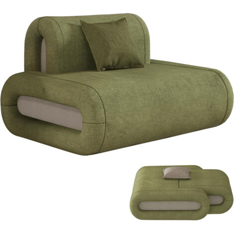 Bodensofa-Leselounge mit Rückenlehne • Inkl. großem Samt-Ottomane als Fußhocker & Beistelltisch • Waschbarer Velours • Für Erwachsene & Kinder (Olivgrün) (1/5)