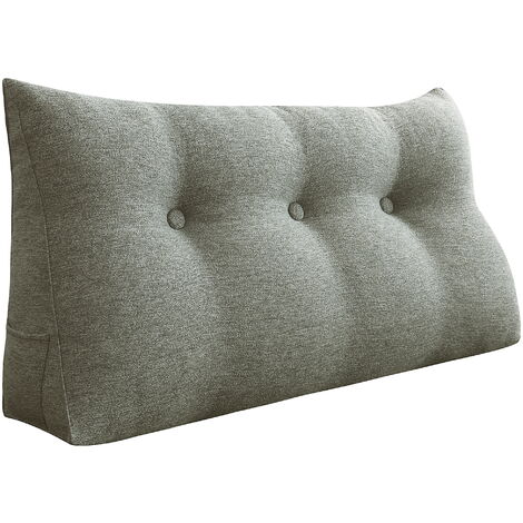VERCART Großes Bettruhe Keilkissen, Lang Lesekissen, Dekoratives Kopfteilkissen, Dreieckiges Rückenkissen, Loungekissen für Tagesbett oder Couch, Leinenmischung Grau, 100CM