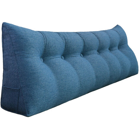 VERCART Großes Bettruhe Keilkissen, Lang Lesekissen, Dekoratives Kopfteilkissen, Dreieckiges Rückenkissen, Loungekissen für Tagesbett oder Couch, Leinenmischung Blau, 180CM