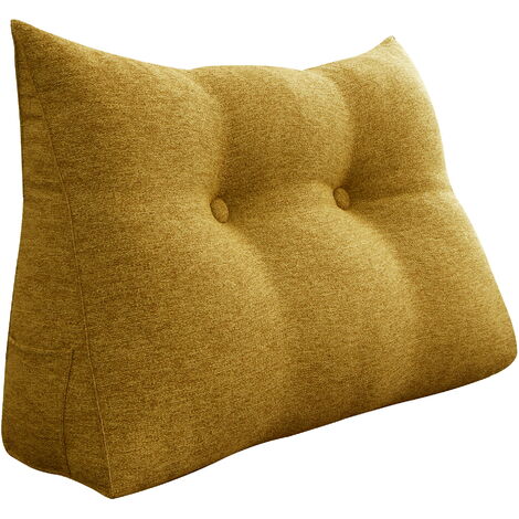 VERCART Großes Bettruhe Keilkissen, Lang Lesekissen, Dekoratives Kopfteilkissen, Dreieckiges Rückenkissen, Loungekissen für Tagesbett oder Couch, Leinenmischung Gelb, 80CM