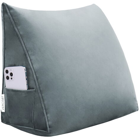 VERCART Keil Lesekissen für Kinder, Bettruhe Rückenkissen, Dekoratives Kopfteilkissen, Dreieckiges Positionierungs Körperkissen für Tagesbett oder Couch, Samt Grau, 45cm
