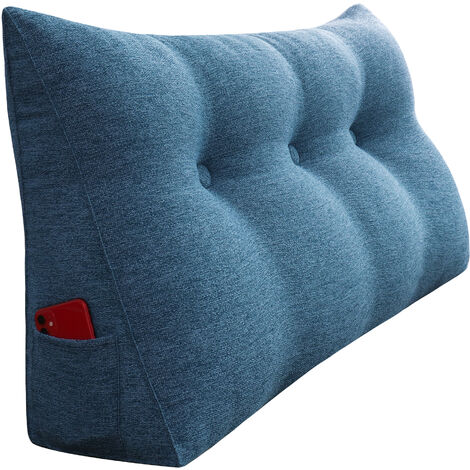 VERCART Großes Bettruhe Keilkissen, Lang Lesekissen, Dekoratives Kopfteilkissen, Dreieckiges Rückenkissen, Loungekissen für Tagesbett oder Couch, Leinenmischung Blau, 100CM