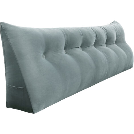 VERCART Großes Keil Lesekissen, Langes Bettruhe Rückenkissen, Dekoratives Kopfteilkissen, Dreieckiges Positionierungs Körperkissen für Tagesbett oder Couch, Samt Grau, 180cm
