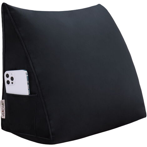 VERCART Keil Lesekissen für Kinder, Bettruhe Rückenkissen, Dekoratives Kopfteilkissen, Dreieckiges Positionierungs Körperkissen für Tagesbett oder Couch, Samt Schwarz, 45cm