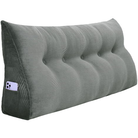 VERCART Großes Keilkissen, Langes Lesekissen, Bettruhe Rückenkissen, Dreieckiges Liegekissen, Dekoratives Kopfteilkissen für Tagesbett oder Tiefes Sofa, Cord Grau, 160cm