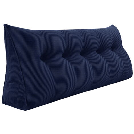 VERCART Großes Keilkissen, Langes Lesekissen, Bettruhe Rückenkissen, Dreieckiges Liegekissen, Dekoratives Kopfteilkissen für Tagesbett oder Tiefes Sofa, Cord Marineblau, 160cm
