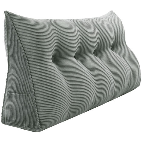 VERCART Großes Keilkissen, Langes Lesekissen, Bettruhe Rückenkissen, Dreieckiges Liegekissen, Dekoratives Kopfteilkissen für Tagesbett oder Tiefes Sofa, Cord Grau, 120cm