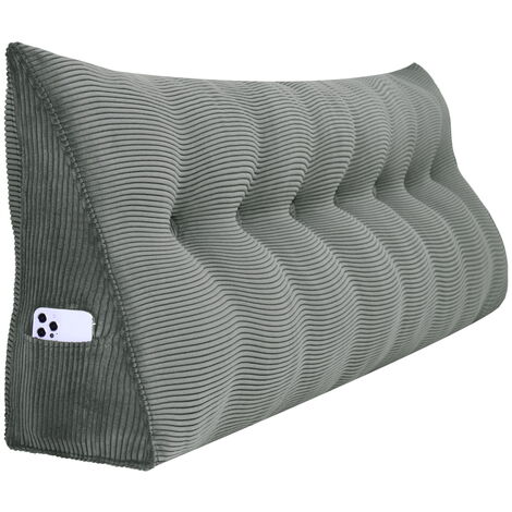 VERCART Großes Keilkissen, Langes Lesekissen, Bettruhe Rückenkissen, Dreieckiges Liegekissen, Dekoratives Kopfteilkissen für Tagesbett oder Tiefes Sofa, Cord Grau, 200cm