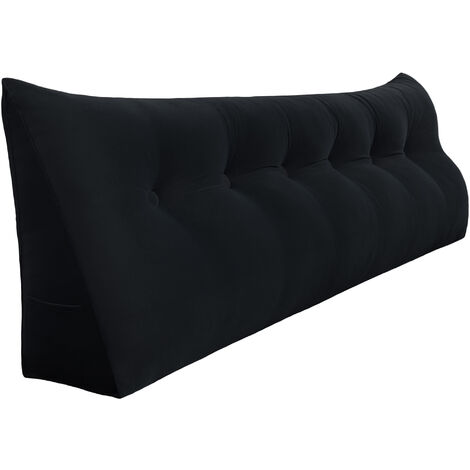 VERCART Großes Keil Lesekissen, Langes Bettruhe Rückenkissen, Dekoratives Kopfteilkissen, Dreieckiges Positionierungs Körperkissen für Tagesbett oder Couch, Samt Schwarz,180cm