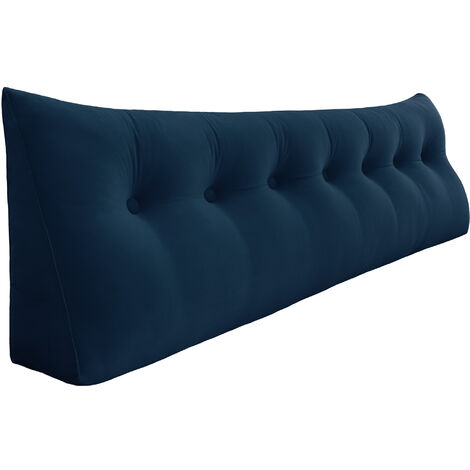 VERCART Großes Keil Lesekissen, Langes Bettruhe Rückenkissen, Dekoratives Kopfteilkissen, Dreieckiges Positionierungs Körperkissen für Tagesbett oder Couch, Samt Blau, 180cm