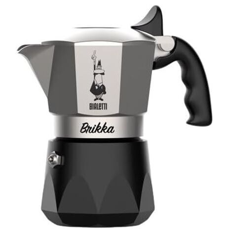 Caffettiera Italiana Bialetti BRIKKA Nero Alluminio 2 Tazze