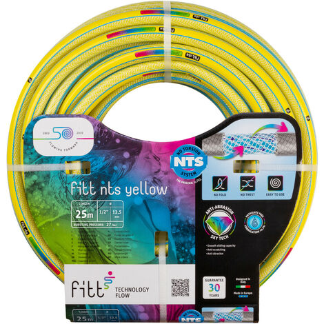 FITT NTS YELLOW 1/2" (12,5mm) 25m - Robuster und flexibler Gartenschlauch in gelber Farbe für eine intensive Nutzung, mit exklusiven Technologien
