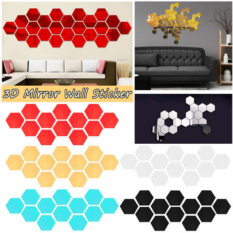 Pegatinas de pared 12 piezas 3D espejo hexagonal vinilo calcomanía  extraíble decoración del hogar arte DIY (rojo, 12 piezas)