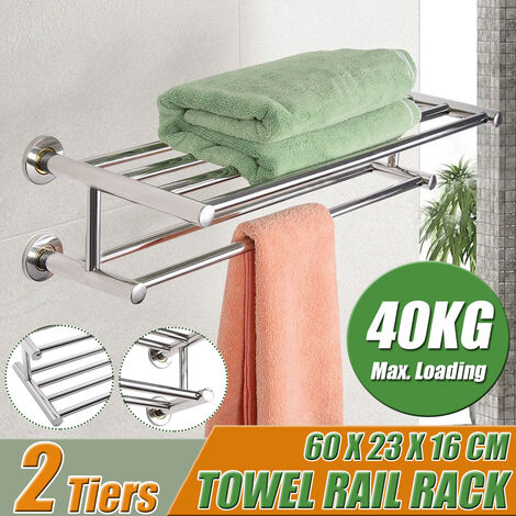 Toallero de acero inoxidable para baño, toallero de doble capa, soporte  para toallas de baño, colgador de pared cromado pulido, toallero de toalla