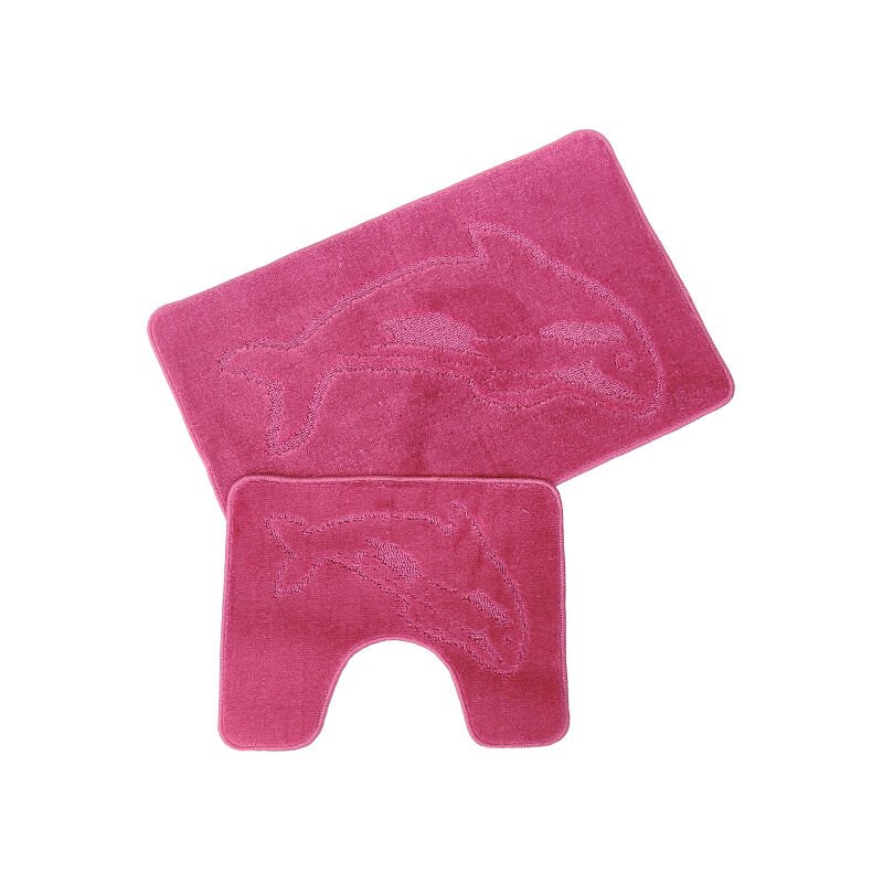 Night Zone Dolphin Nonslip Bath Mat & Pedestal Mat Set, Dusky Pink
