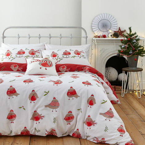 Catherine Lansfield Christmas Robins Easy Care Reversible Duvet